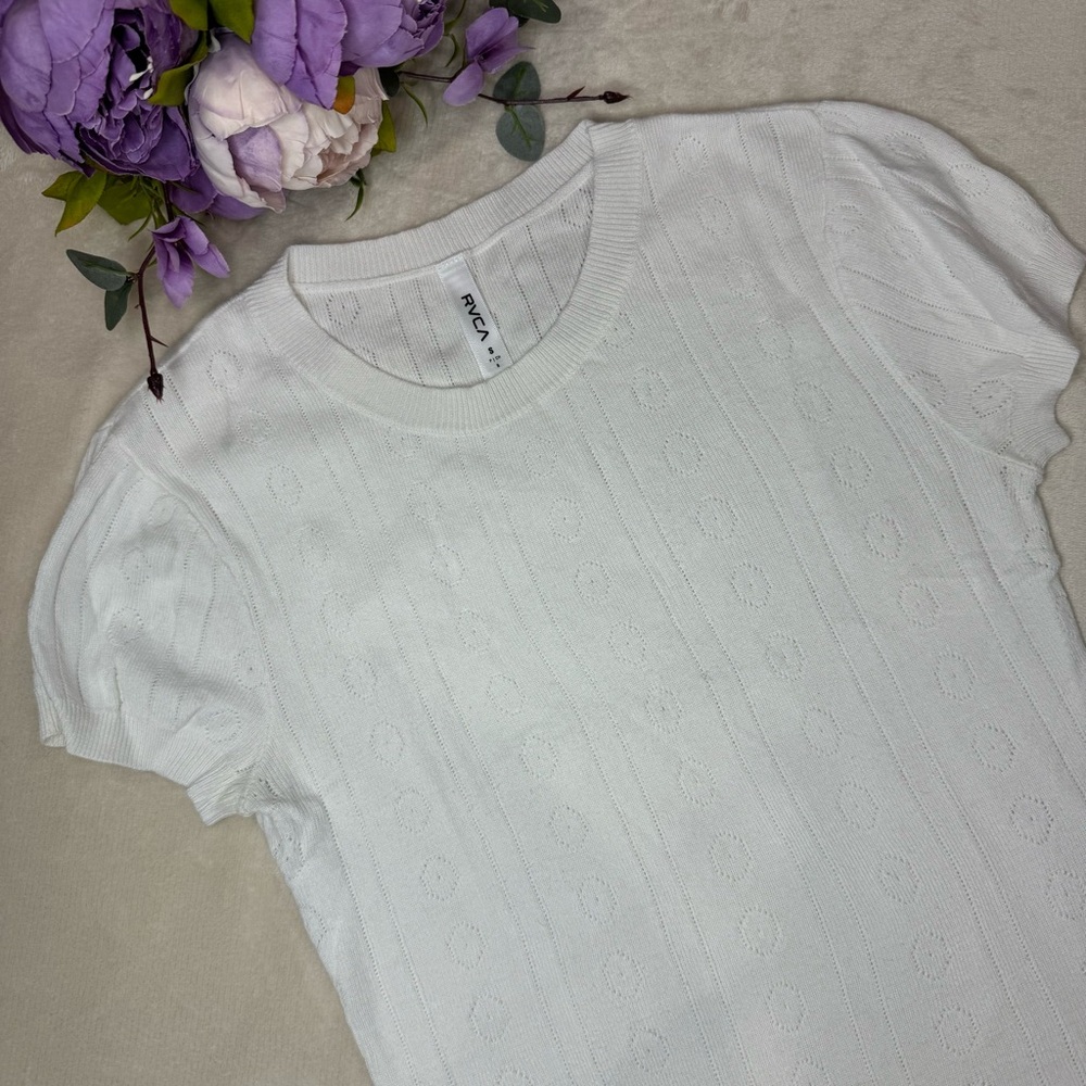 RVCA White Short Sleeve Knit Top